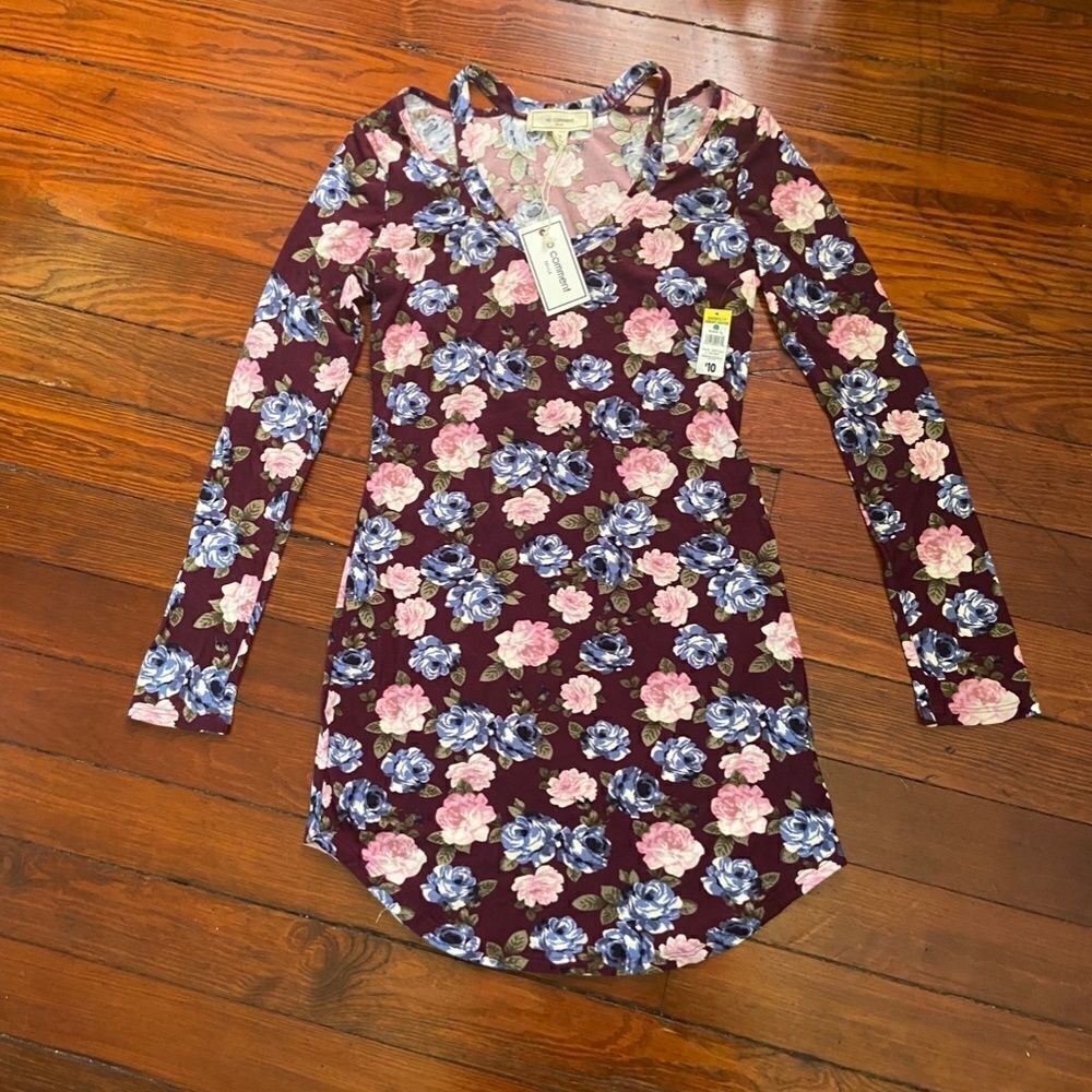 NWT No Comment Floral Dress Purple Pink Blue SMALL